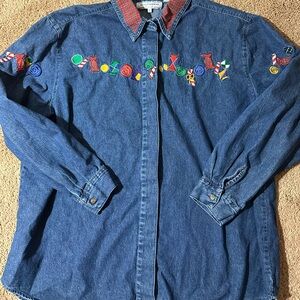 Westbound Vintage Denim Hidden Button Down Candy Embroidered Shirt Size XL